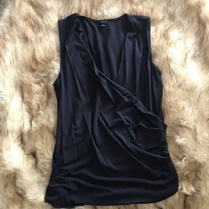 Ann Taylor Navy Faux Wrap Blouse